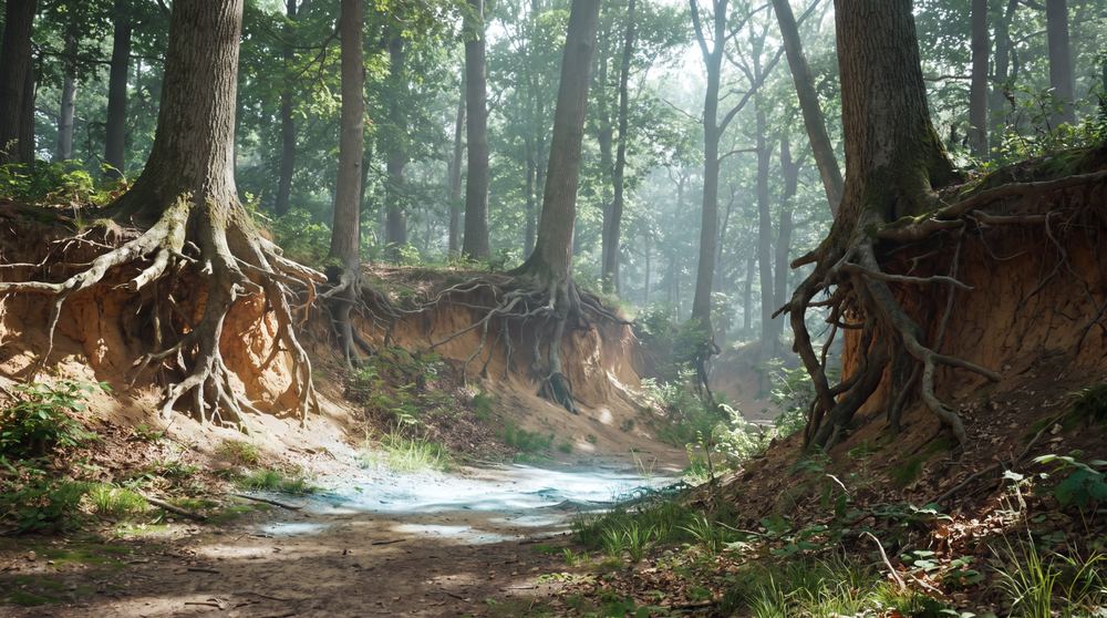 Candidate 3 — Forest ravine with eroded walls and exposed roots