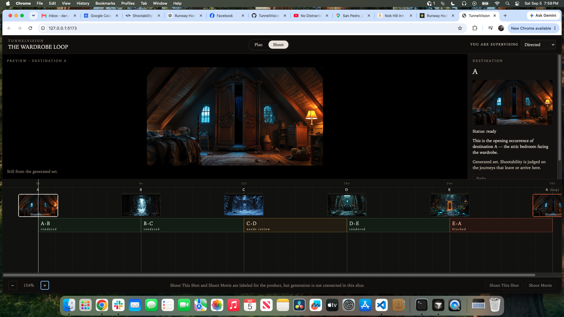 Shoot workspace: Destinations aligned to Journey segments, with preview, inspector, and relational shootability