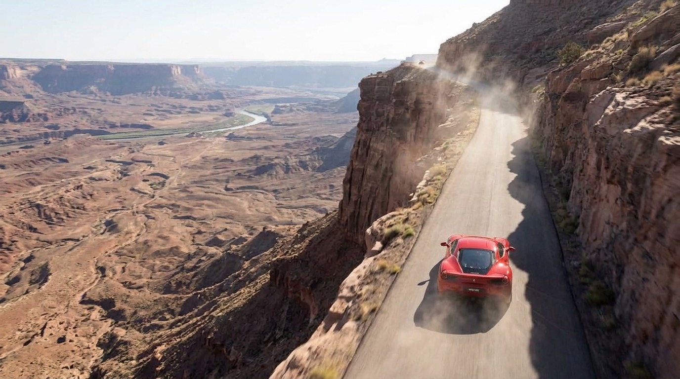 FOLLOW mountain overlook with the car farther ahead